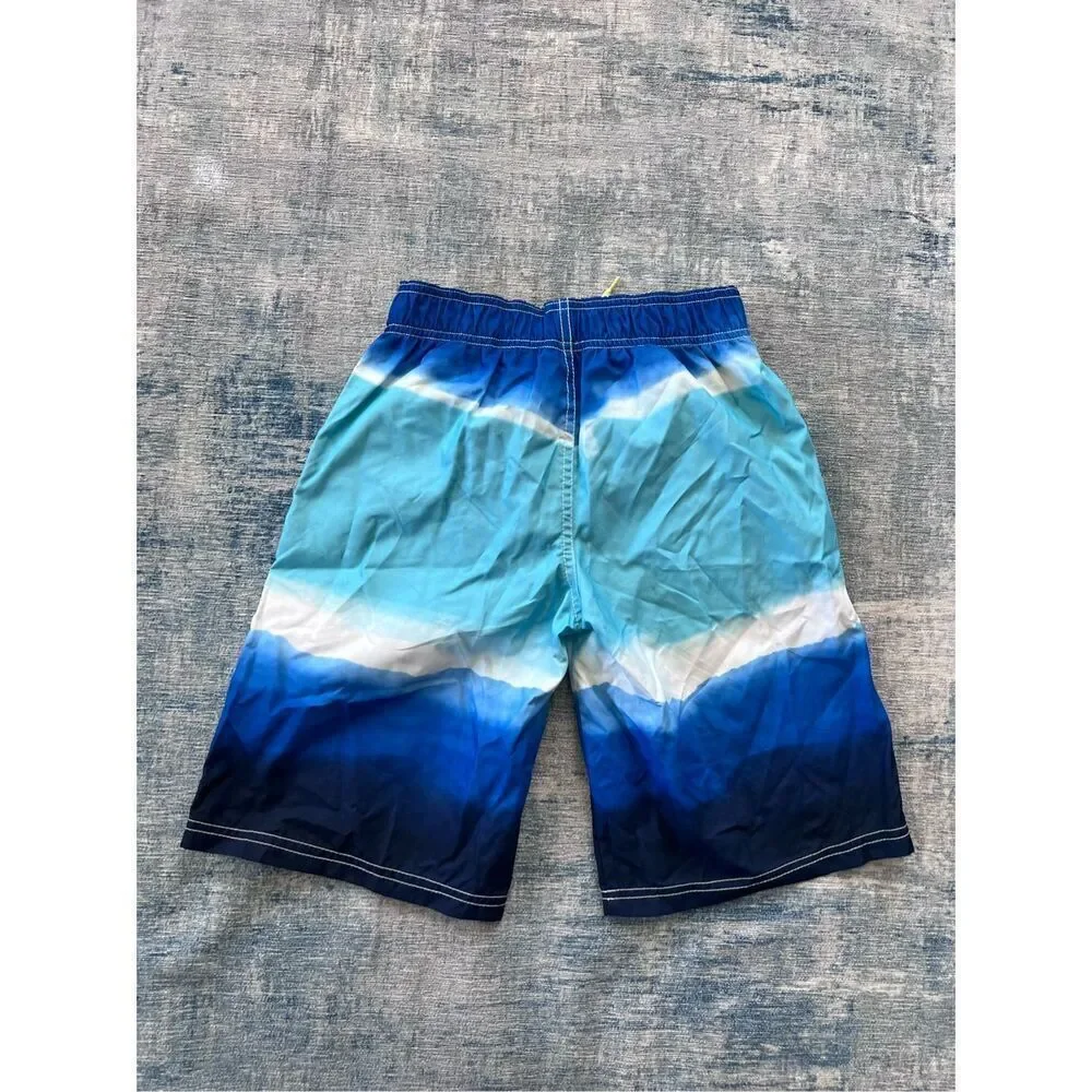 Crazy 8 Blue White Aqua Swim Trunks Boys Large (10 - 12)